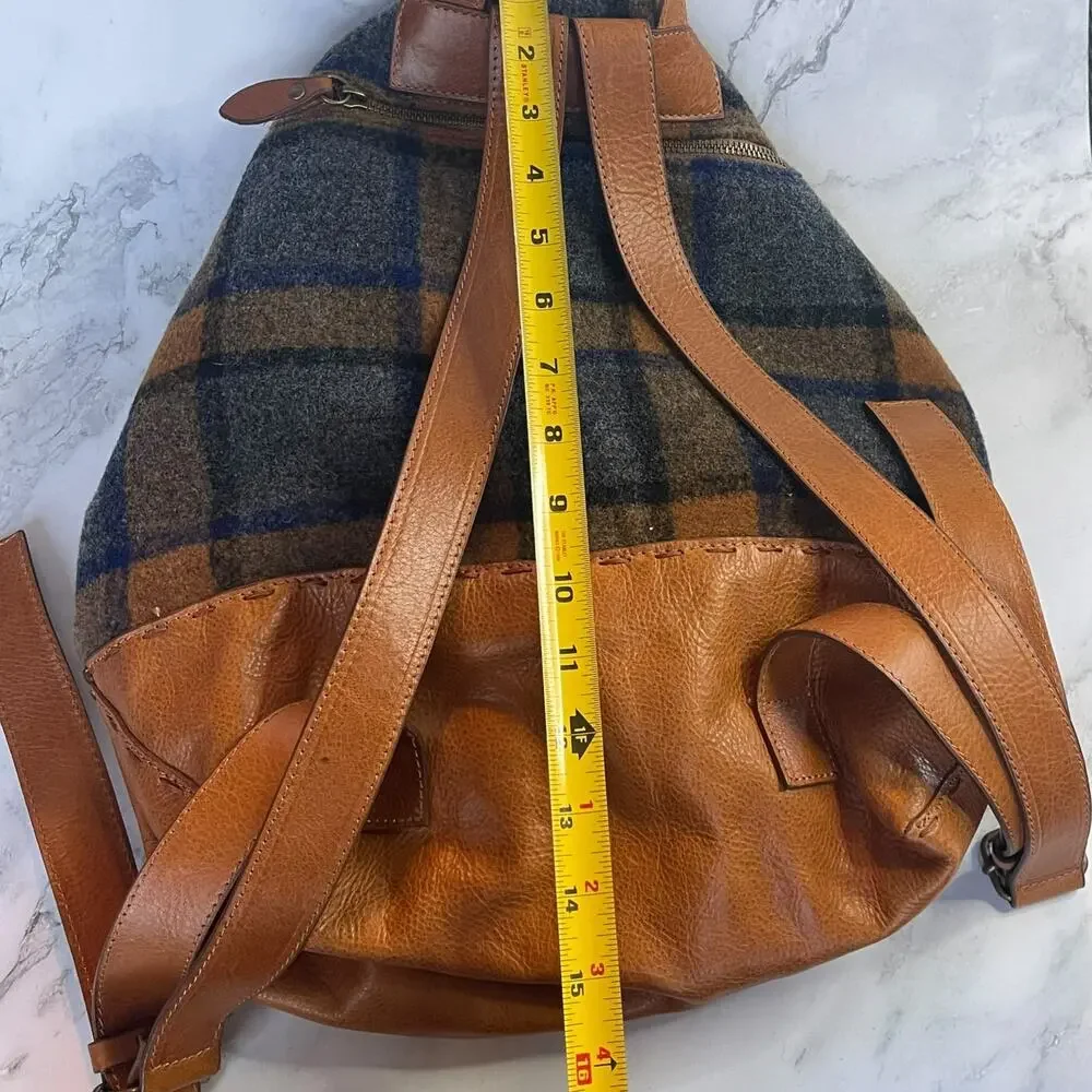 Sundance Made in Italy Genuine Leather Plaid Wool Backpack Purse